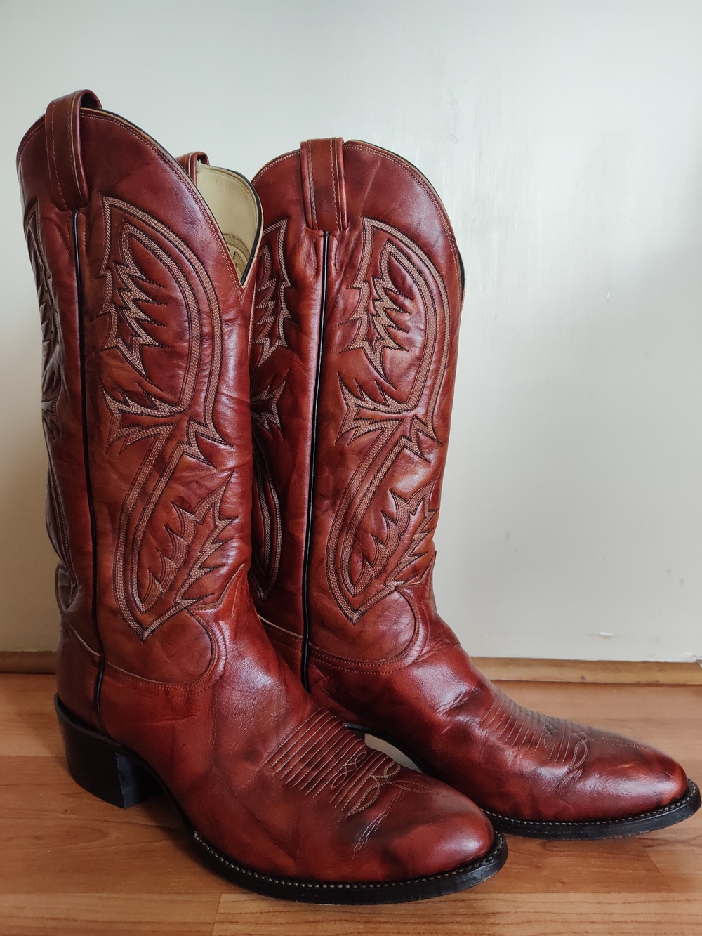 Vintage Tony Lama Gold Label Marbled Mahogany Leather Western Cowboy Boots 10 A